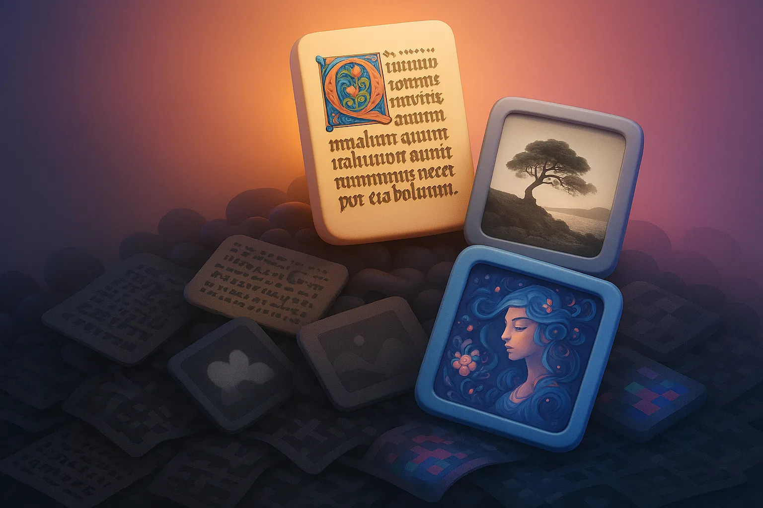 A pile of colorful, abstract shapes representing AI slop