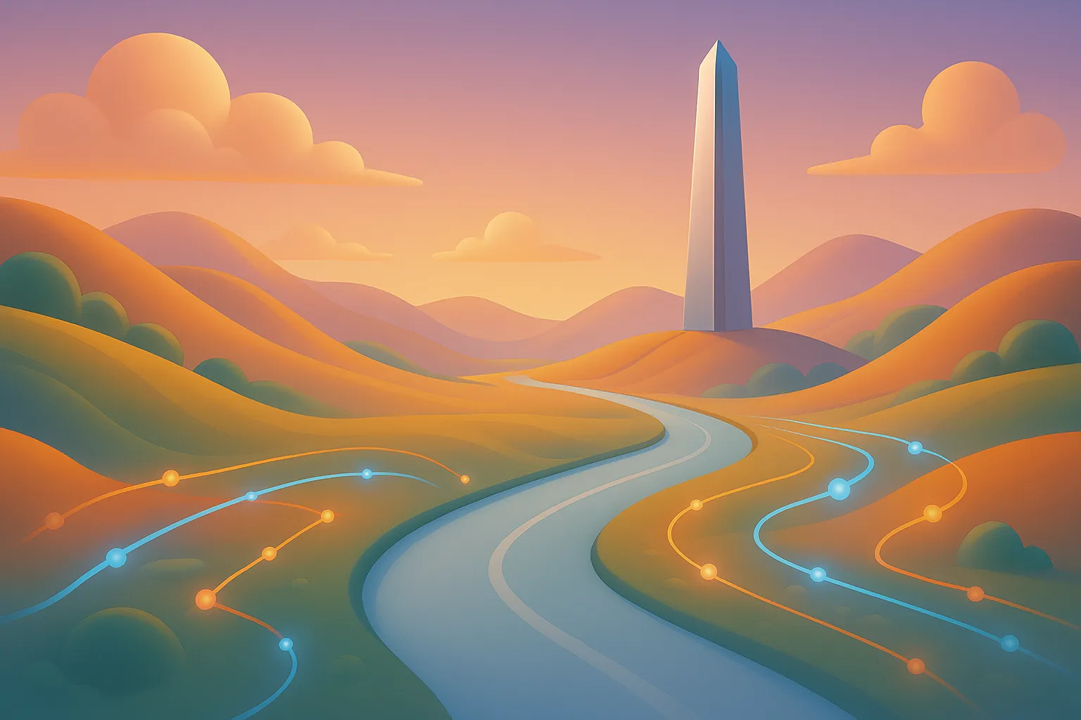 An illustration showing a journey of change for consulting firms