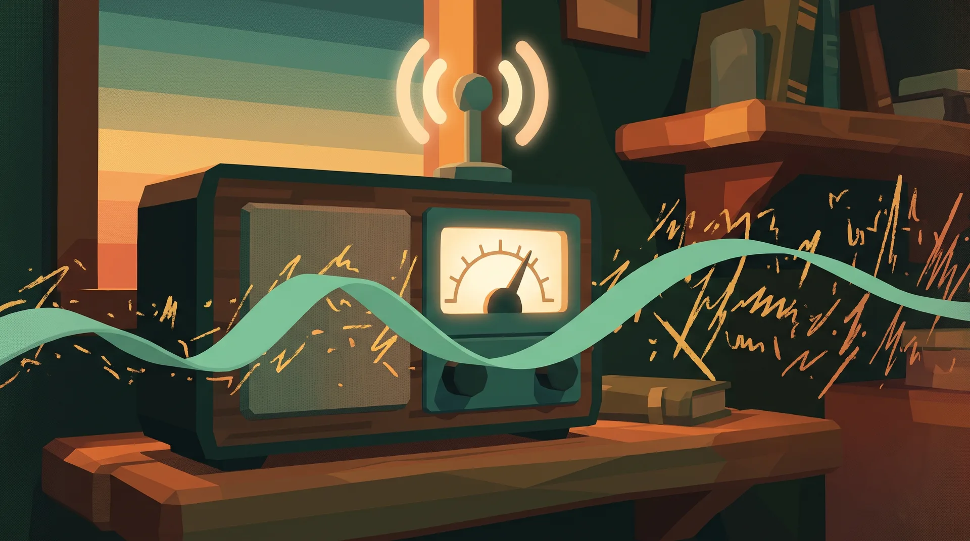 Illustration of a vintage radio broadcasting a signal, representing carrying a message to an audience